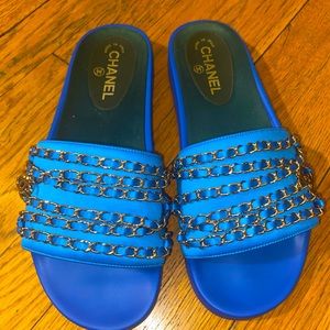 Chanel Blue 2017 Interlocking CC Logo Slides
